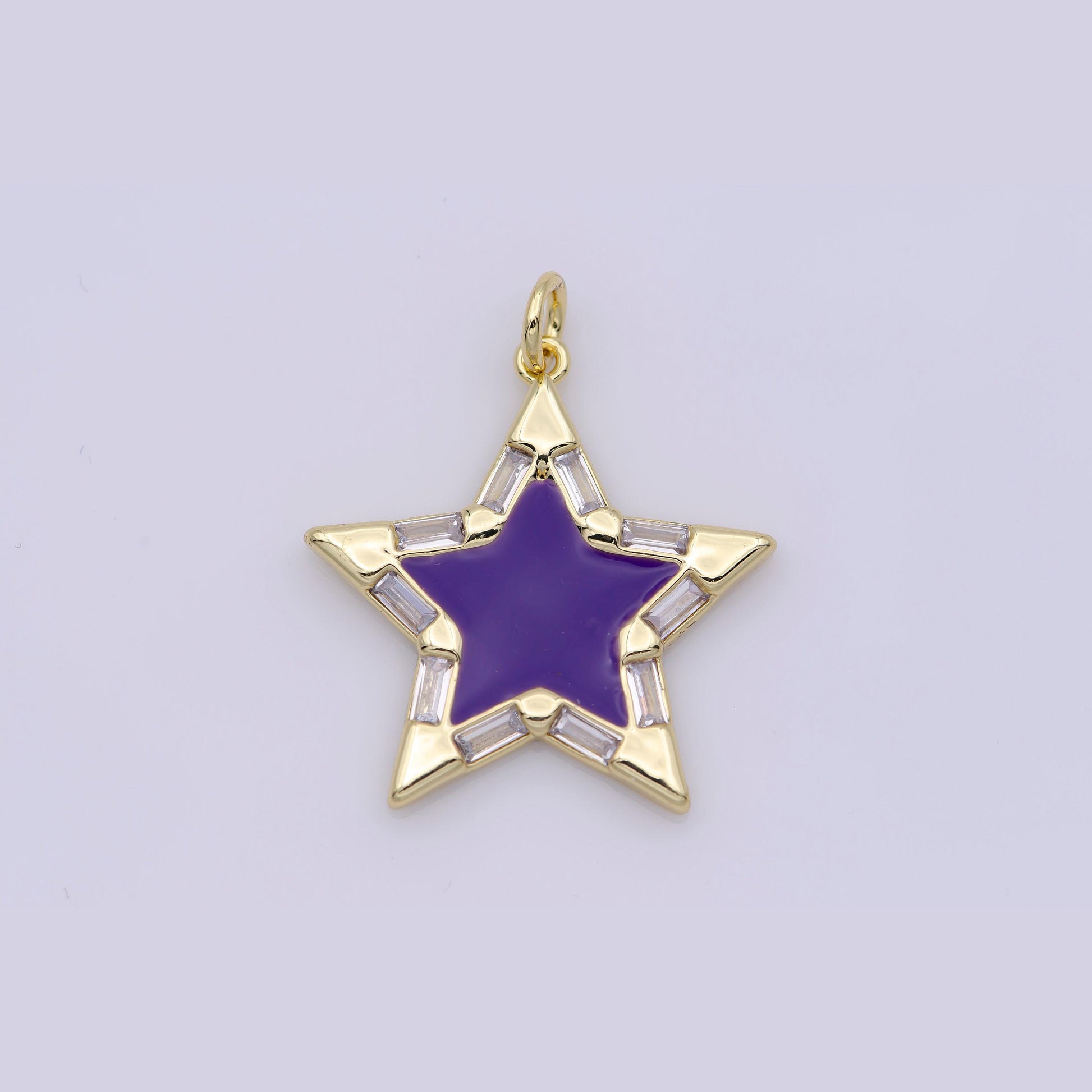 Colorful enamel star charm pendant, red yellow pink green blue enamel cubic pendant, 14k gold filled celestial jewelry making supply