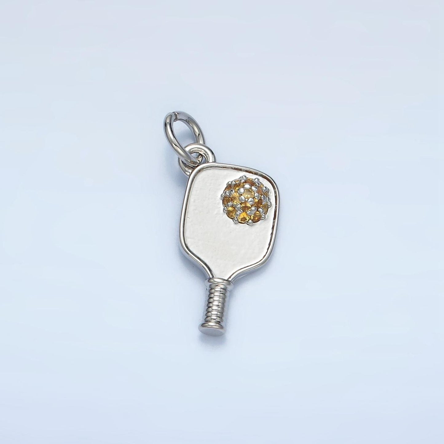 Minimalist pickle ball charm in 24k gold filled pendant sports paddle with cz ball pendant for bracelet necklace supply d620