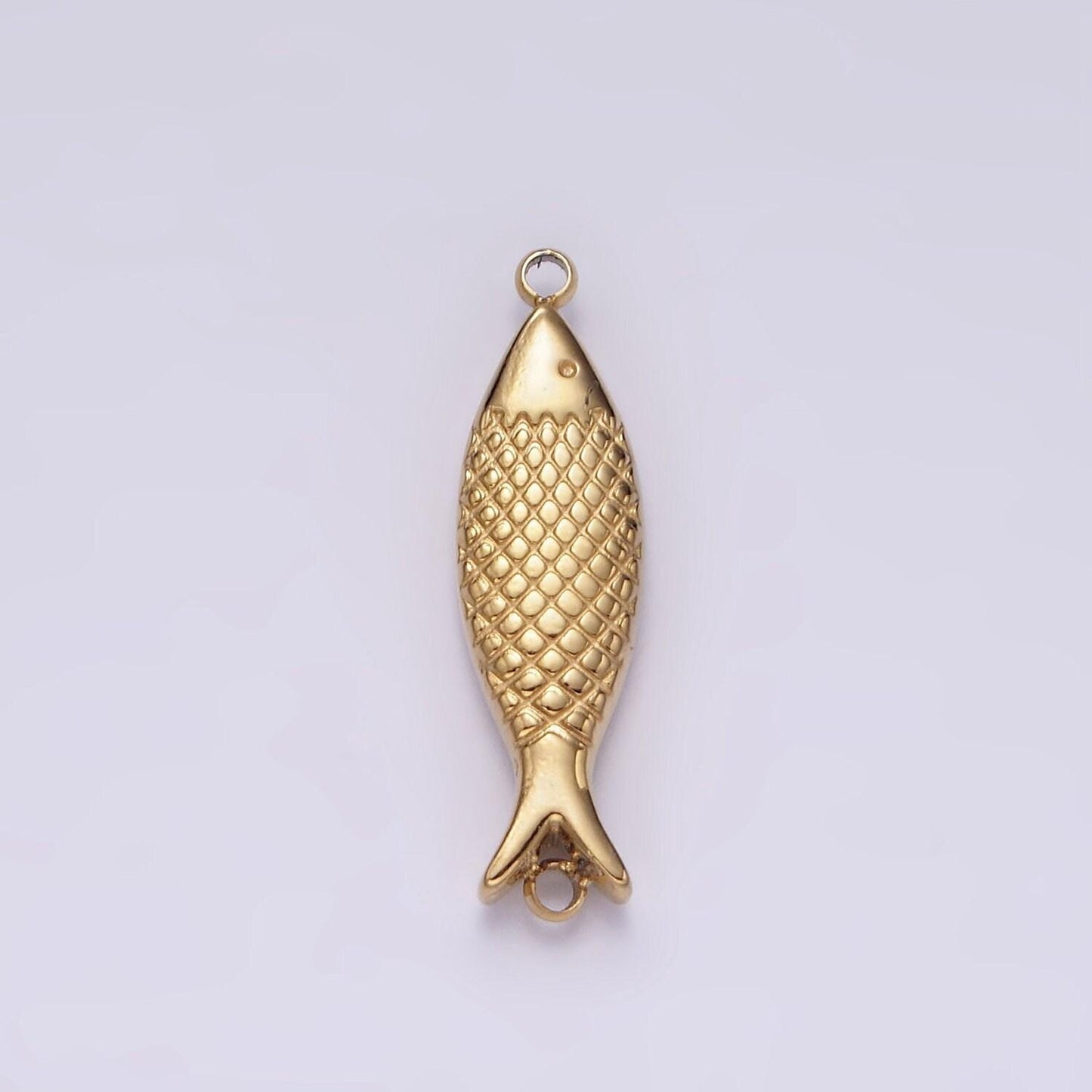 Stainless steel 6mm fish scale-textured connector in gold & silver sardine fish charm | p1343