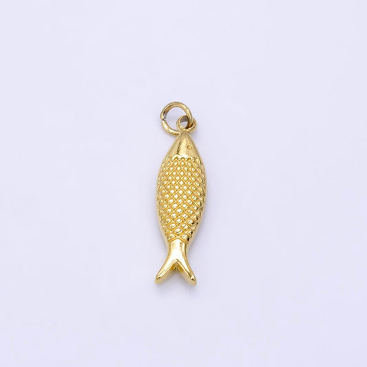 Stainless steel 21mm fish scale-textured minimalist charm in gold sardine fish pendant | p1424 copy