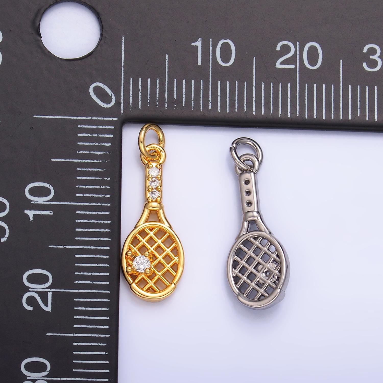 Cz micro paved tennis racket sports 24k gold filled charm | x-855
