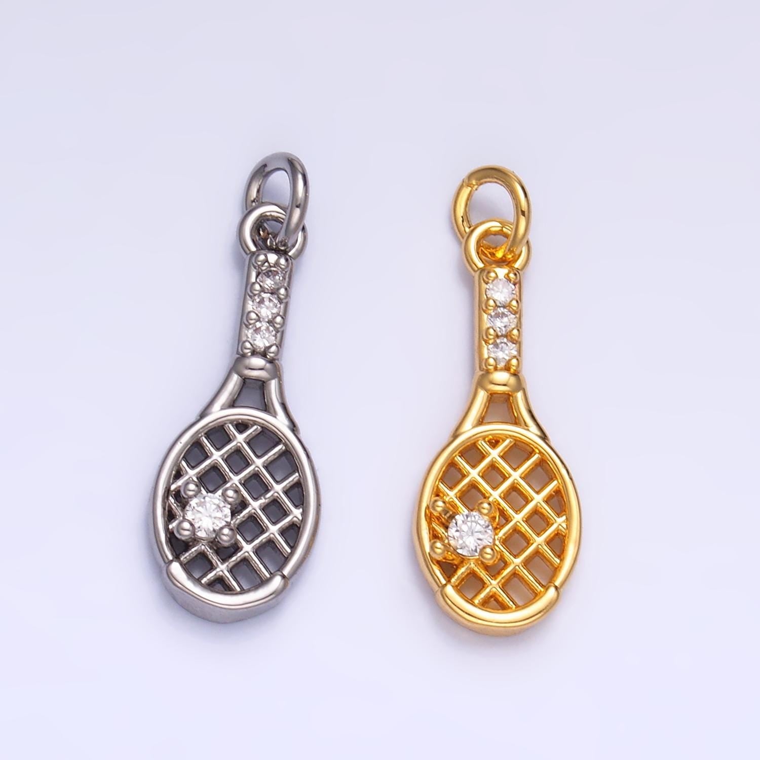 Cz micro paved tennis racket sports 24k gold filled charm | x-855