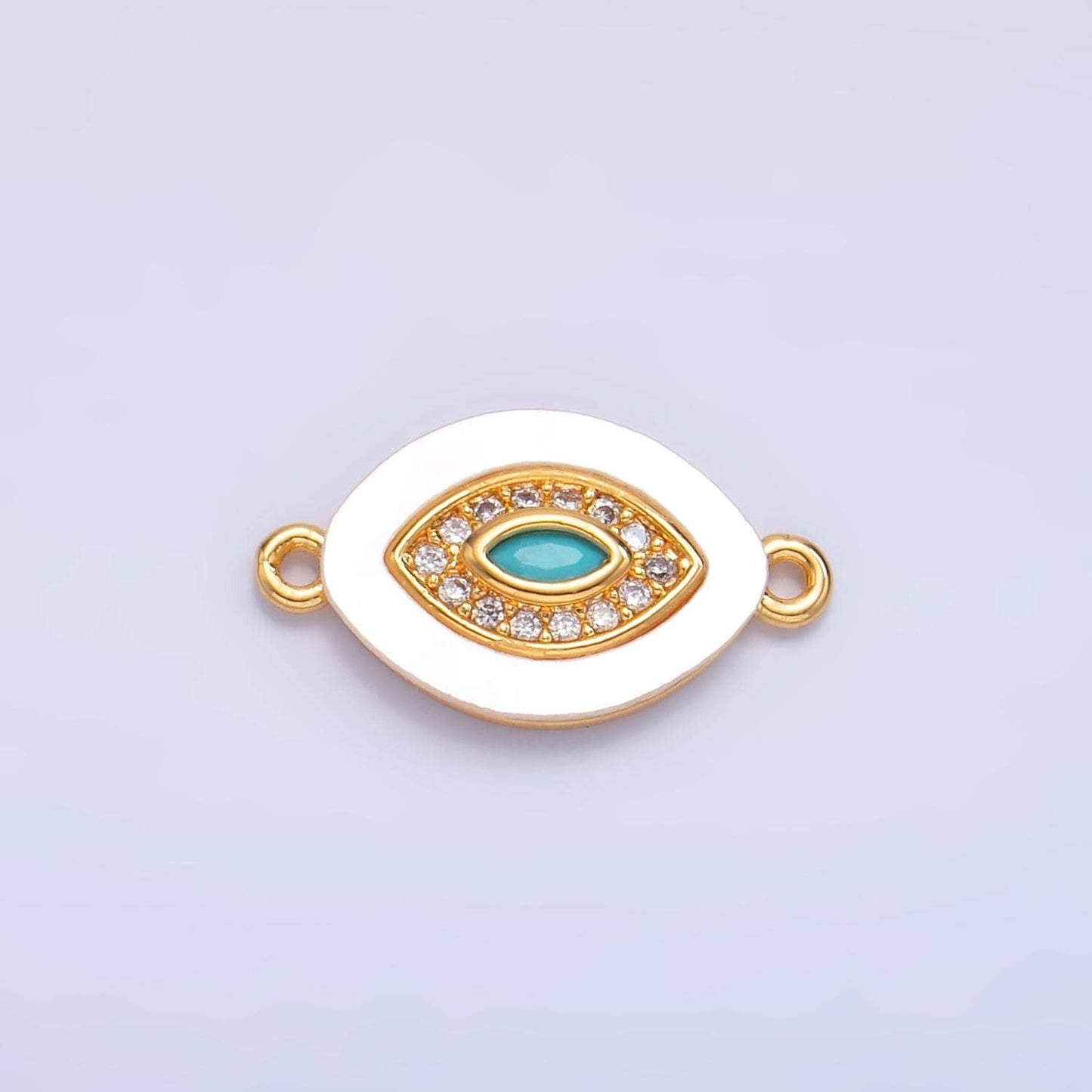 Dainty micro pave oval turquoise evil eye connector cz evil eye charm connector pearl gold evil eye bracelet connector link charm f914
