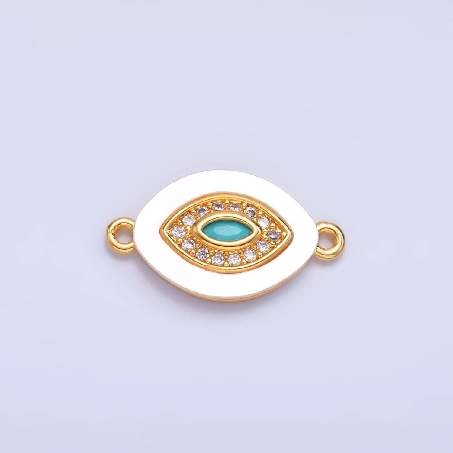 Dainty micro pave oval turquoise evil eye connector cz evil eye charm connector pearl gold evil eye bracelet connector link charm f914