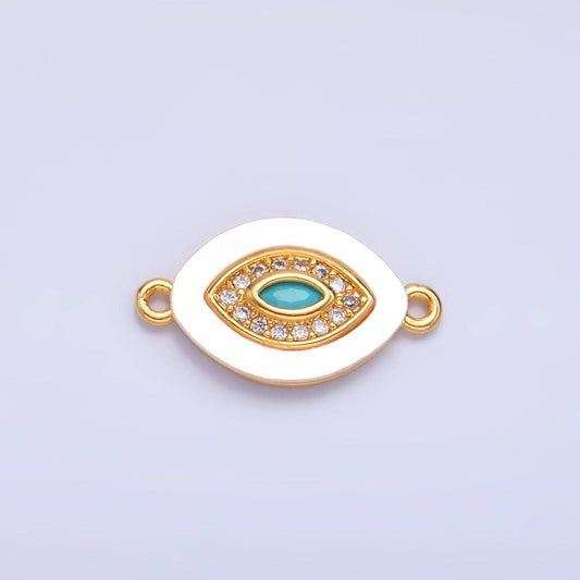 Dainty micro pave oval turquoise evil eye connector cz evil eye charm connector pearl gold evil eye bracelet connector link charm f914