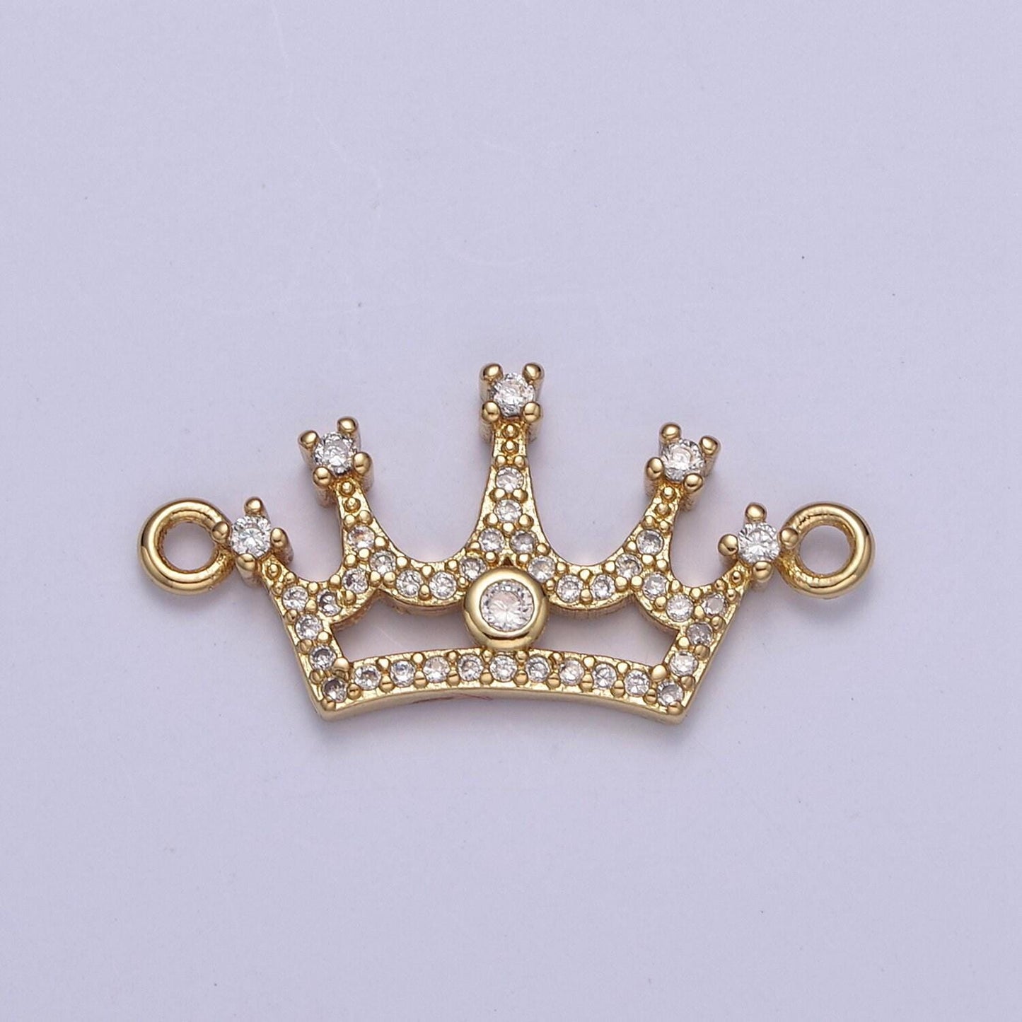 Dainty tiara charm connector in 24k gold filled micro pave princess crown gift bracelet jewelry making supply y-433