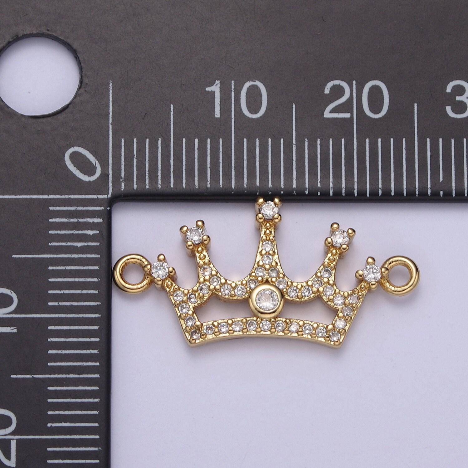 Dainty tiara charm connector in 24k gold filled micro pave princess crown gift bracelet jewelry making supply y-433