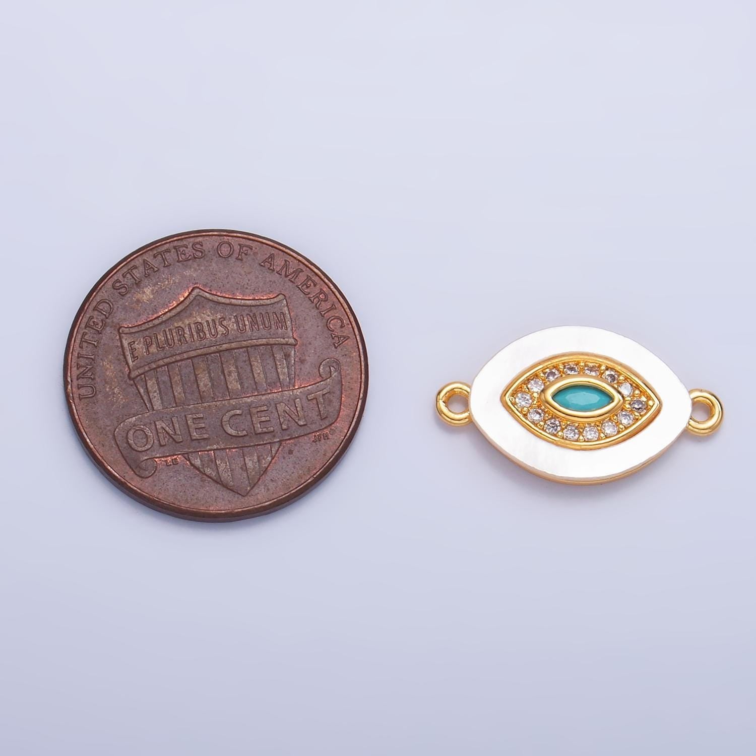 Dainty micro pave oval turquoise evil eye connector cz evil eye charm connector pearl gold evil eye bracelet connector link charm f914