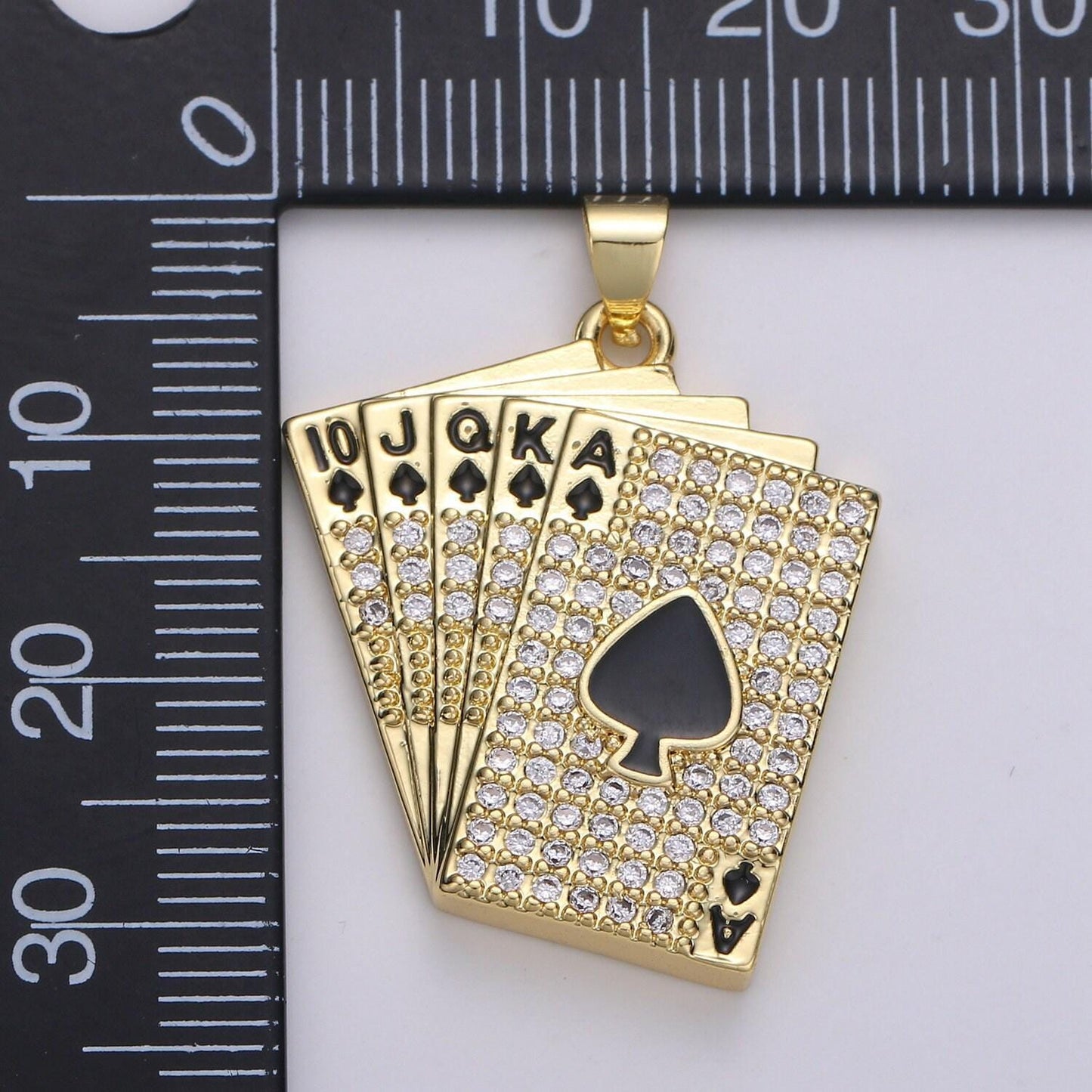 1pc 24k card deck gold micro pave cz pendant charm, spades pendant charm, pendant for diy jewelry making, pdgf-2086