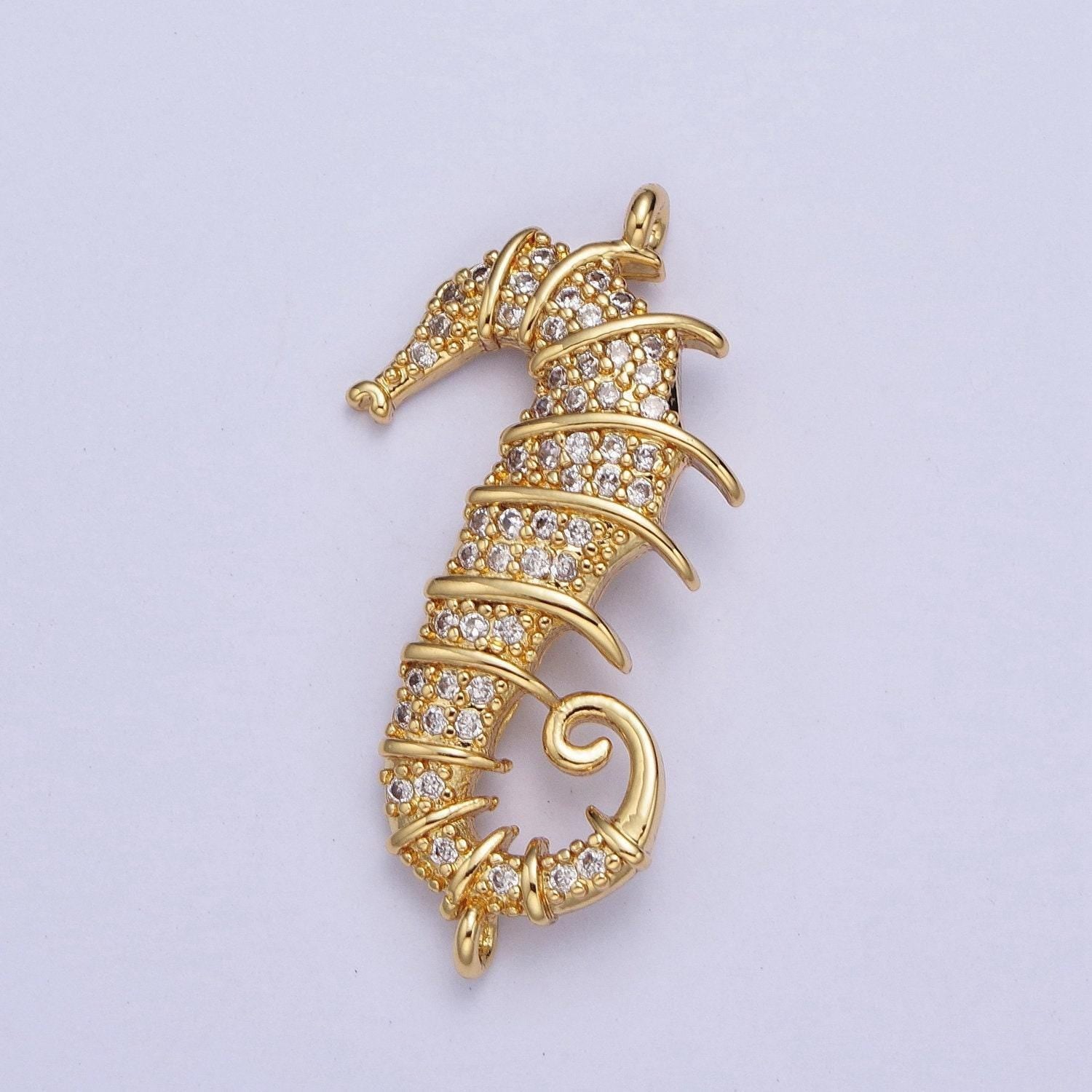 24k gold filled cute sea horse link connector, dainty seahorse clear micro pave cz connector, animal link cubic under the sea | g-884