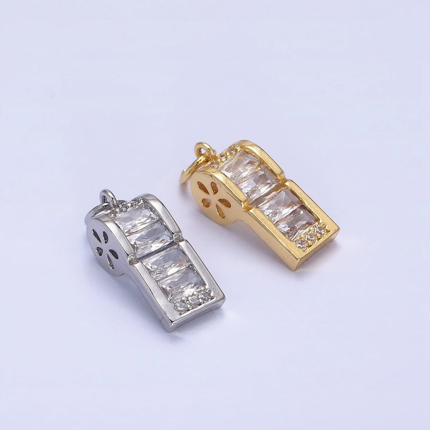 24k gold filled clear baguette whistle flower add-on charm in gold & silver