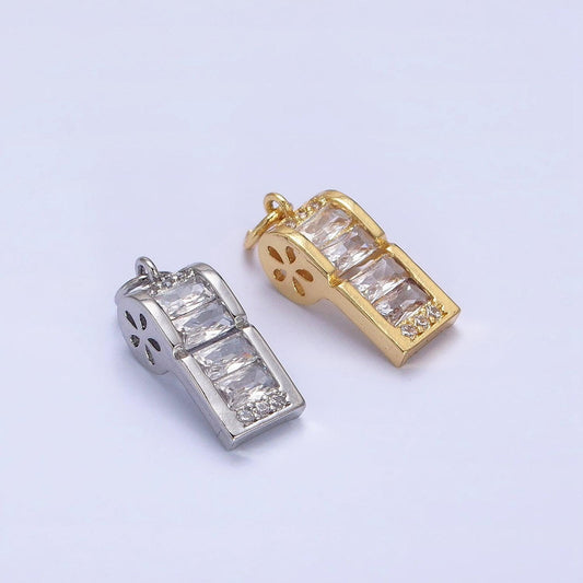 24k gold filled clear baguette whistle flower add-on charm in gold & silver