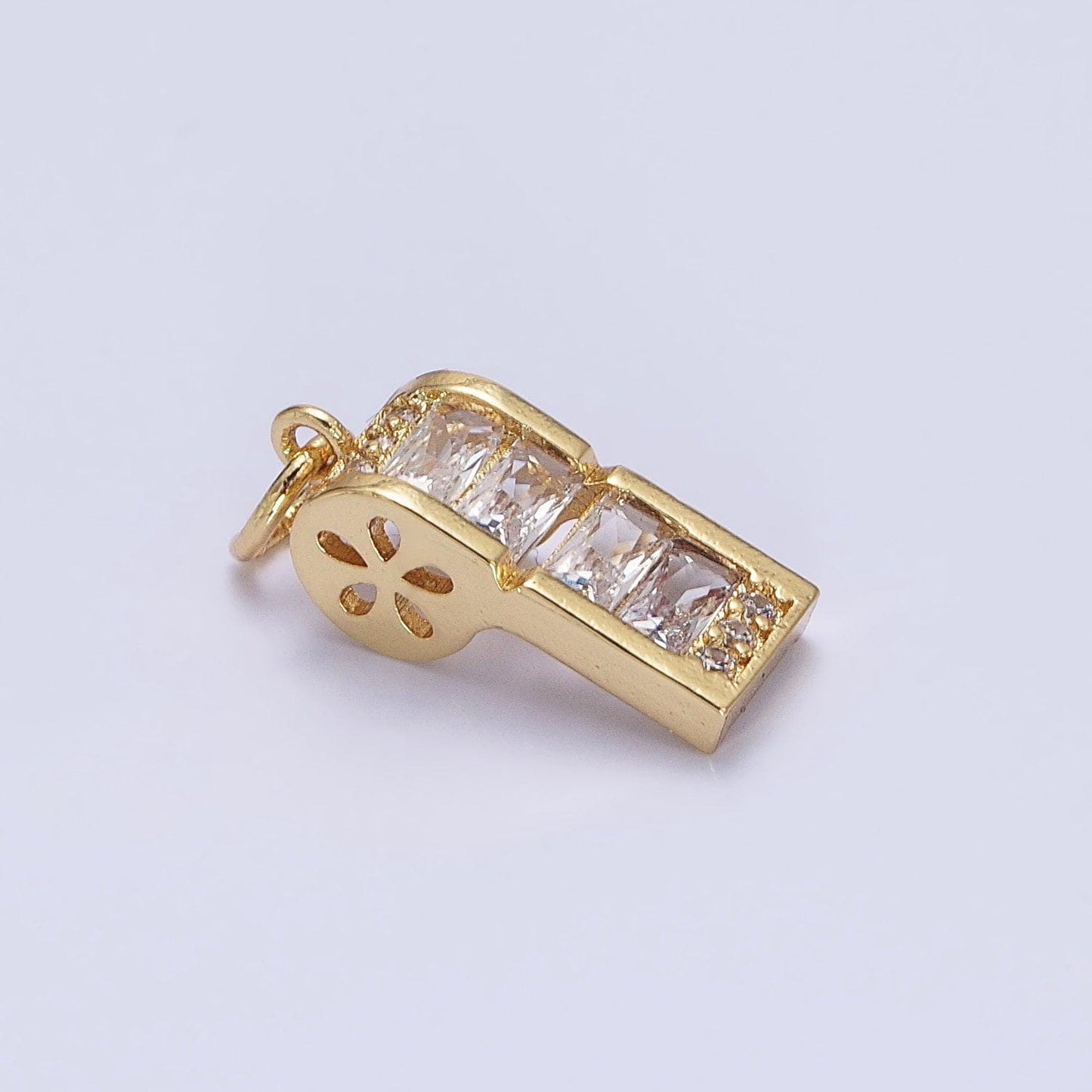 24k gold filled clear baguette whistle flower add-on charm in gold & silver