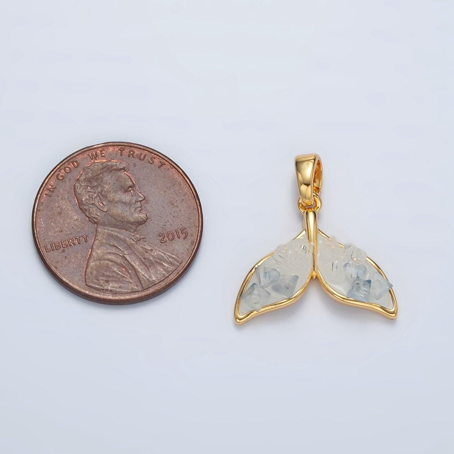 Gold filled dolphins tail pendant with blue agate enamel | aa-1526