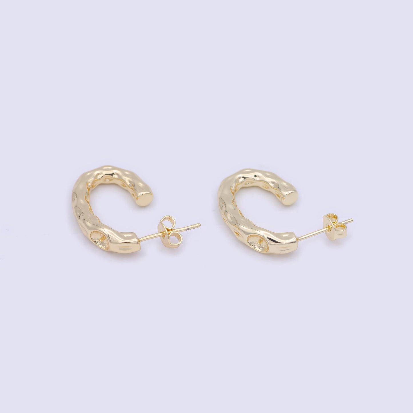 Hammered stud hoop earring post hoop studs, modern hoops basic hoop earrings, in 14k gold filled for everday wear