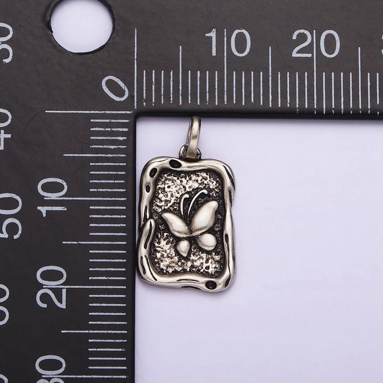 Sterling silver s925 butterfly textured hammered rectangular stamped pendant | sl-330