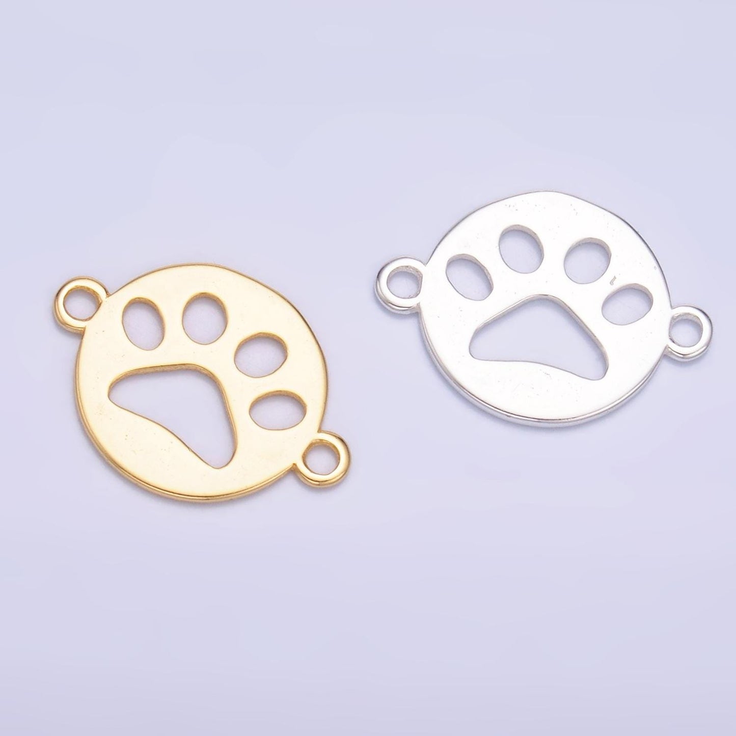 Sterling Silver 10mm pawprint animal pet round open Charm connector for Bracelet Component | SL-617