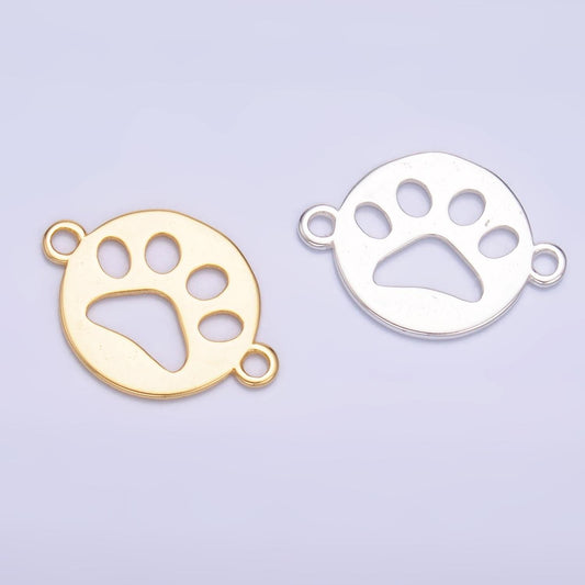 Sterling Silver 10mm pawprint animal pet round open Charm connector for Bracelet Component | SL-617
