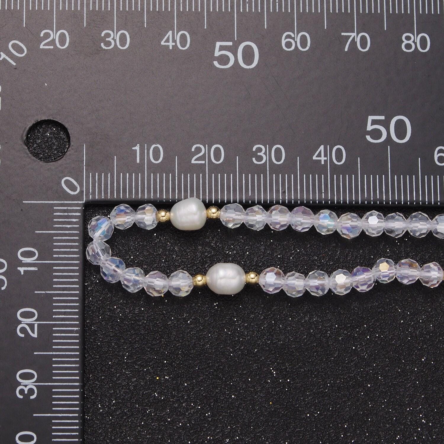 Pearl with clear glass beaded necklace, clear faceted rondell beads necklace | wa-610