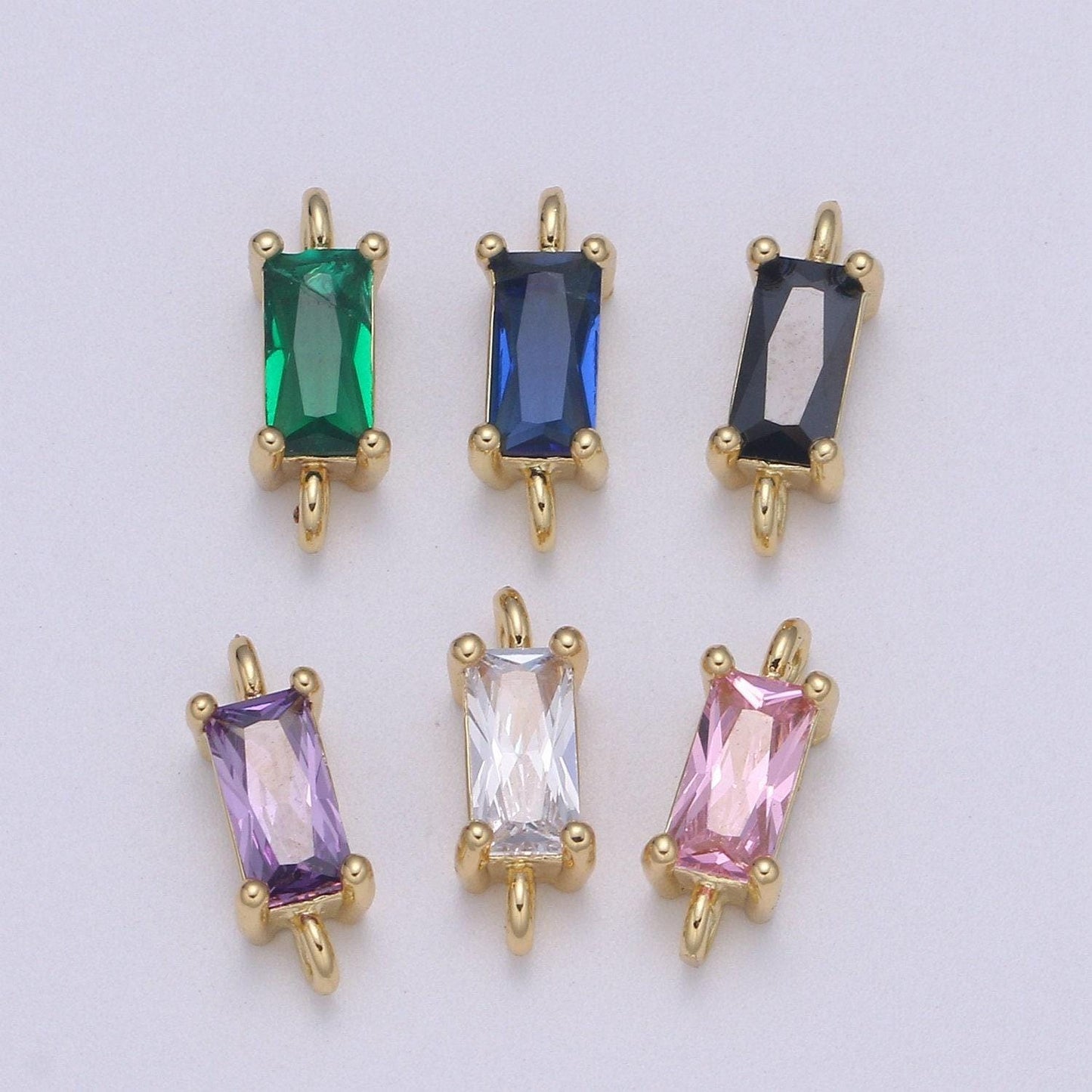 Rectangle solitaire cz gold connector square diamond cut dainty cubic zirconia connector for necklace bracelet supply f-594