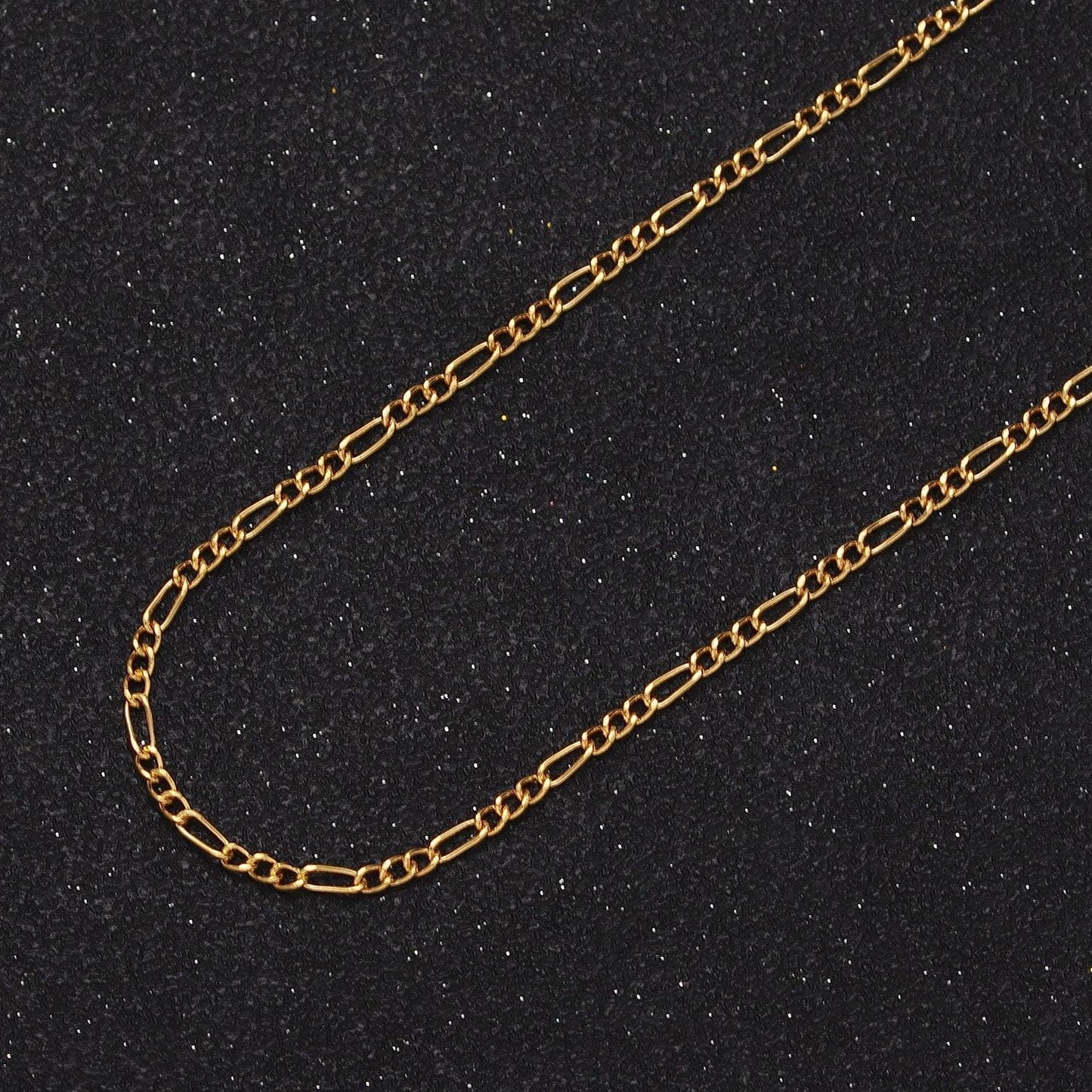 24k gold filled unfinished figaro gold & silver chain, dainty 2mm width wholesale bulk jewelry making chain by yard | roll-980, roll-981