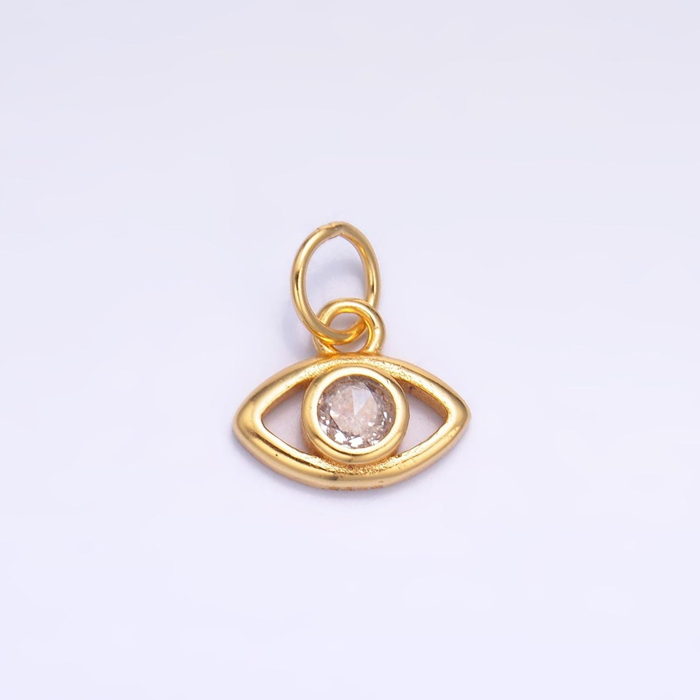 Mini S925 Sterling Silver Evil Eye Charm with Clear CZ Stone Gold Vermeil Eye Charm | SL-622