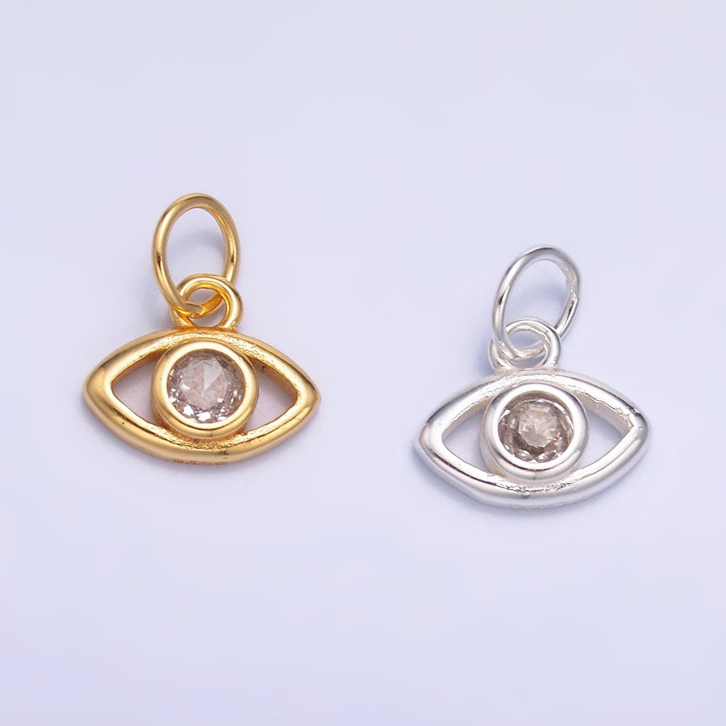 Mini S925 Sterling Silver Evil Eye Charm with Clear CZ Stone Gold Vermeil Eye Charm | SL-622