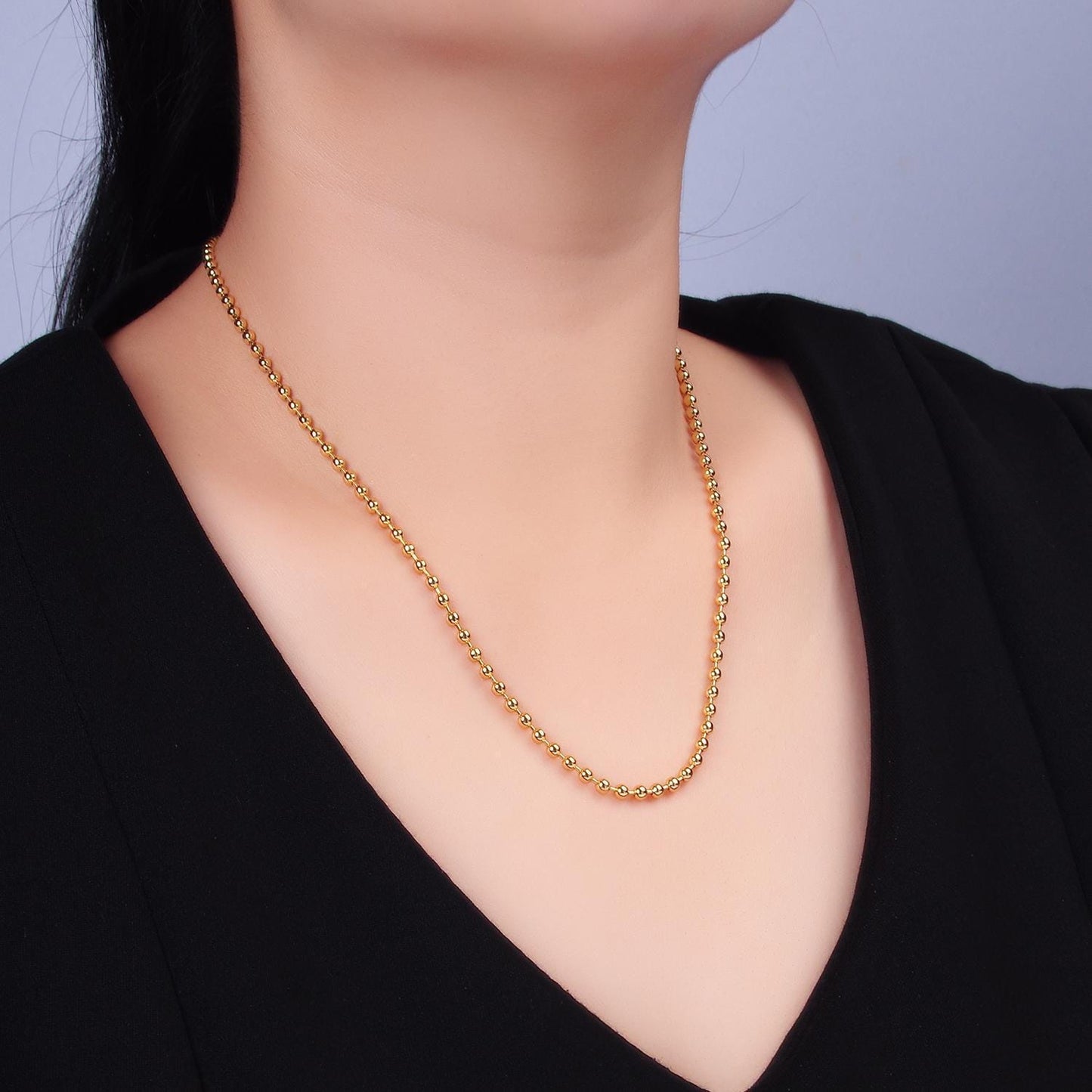 1pc 17.72'' ready to use 24k gold bead necklace chain, layering beaded chain, dainty beaded necklace, for chain necklace wa-2714