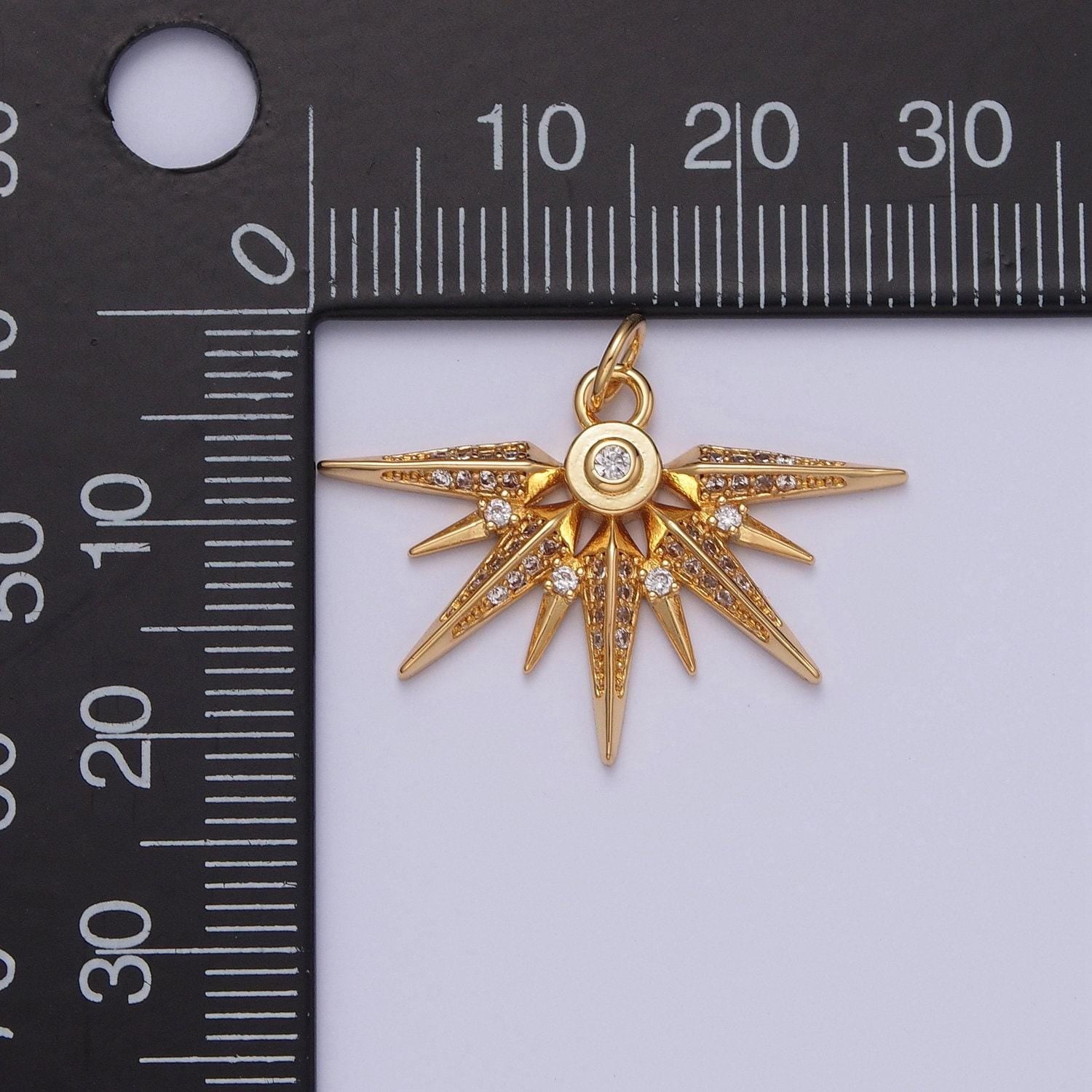 24k gold plated spikes spears cz stones pendant, micro pave cz spiked spears for diy bracelet earring necklace | x-148