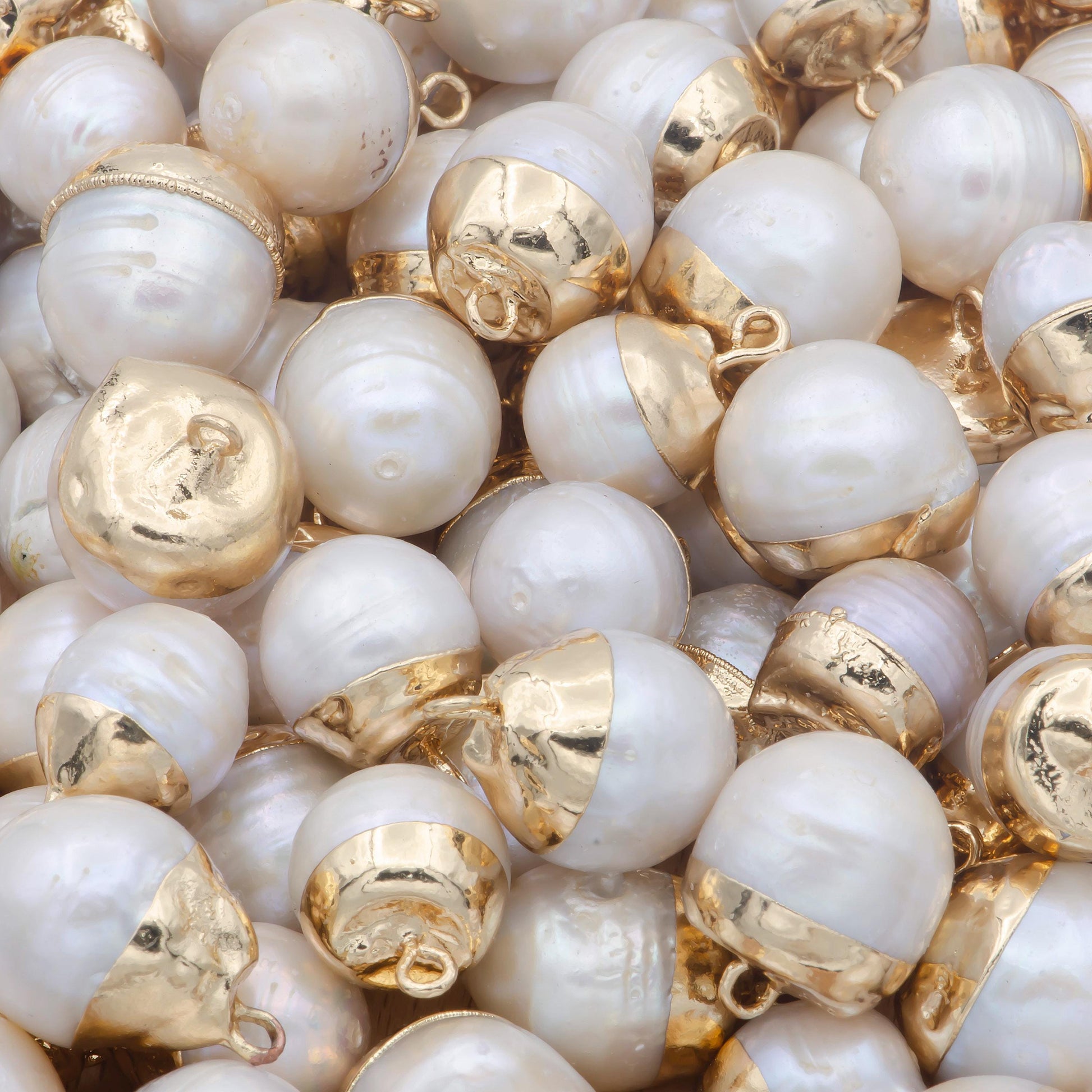 White baroque pearls freshwater charms drop pendant handmade approx. 10-15mm. made with freshwater pearl and gold plated edges p-1820