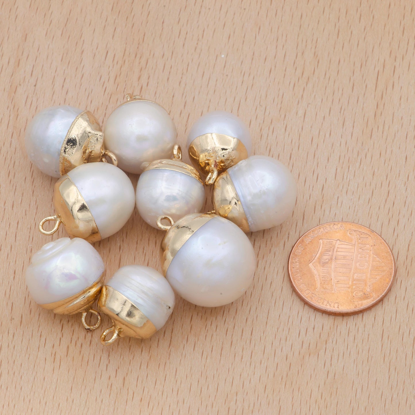 White baroque pearls freshwater charms drop pendant handmade approx. 10-15mm. made with freshwater pearl and gold plated edges p-1820