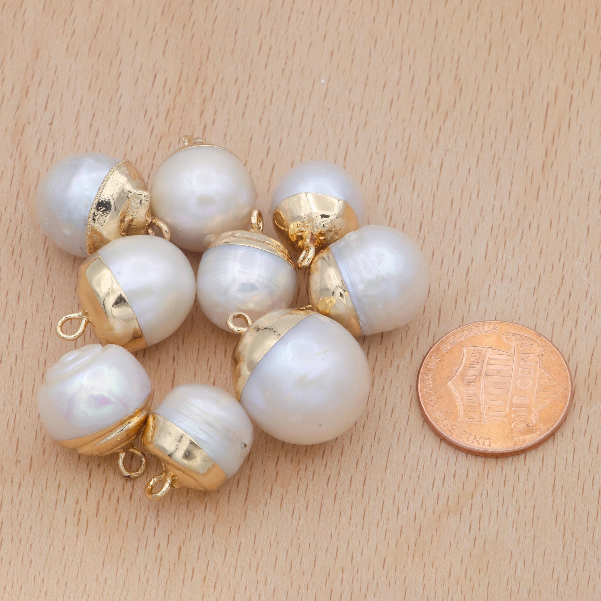 White baroque pearls freshwater charms drop pendant handmade approx. 10-15mm. made with freshwater pearl and gold plated edges p-1820