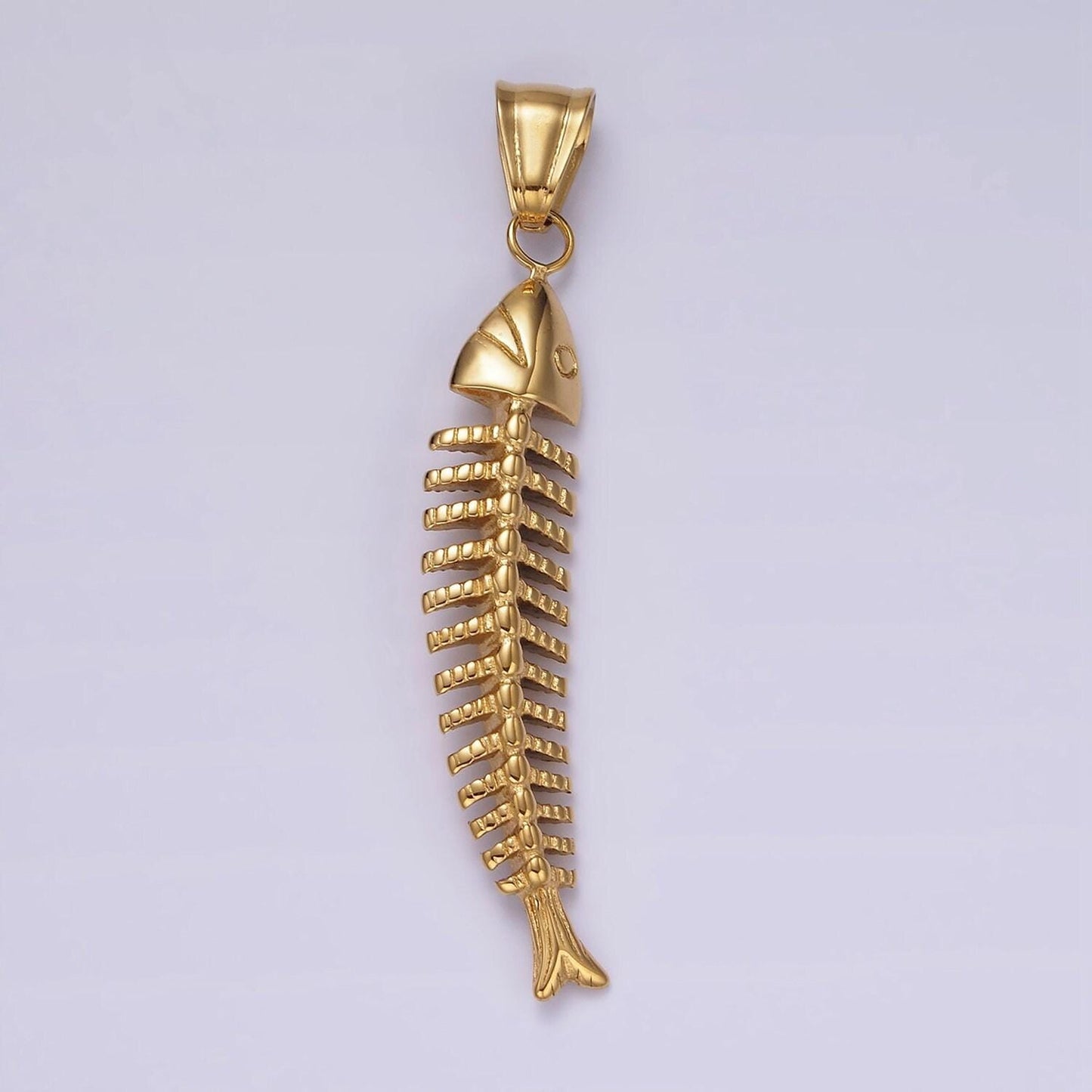Stainless steel gold fish necklace pendant fish bone charm for statement necklace p1067