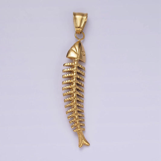 Stainless steel gold fish necklace pendant fish bone charm for statement necklace p1067