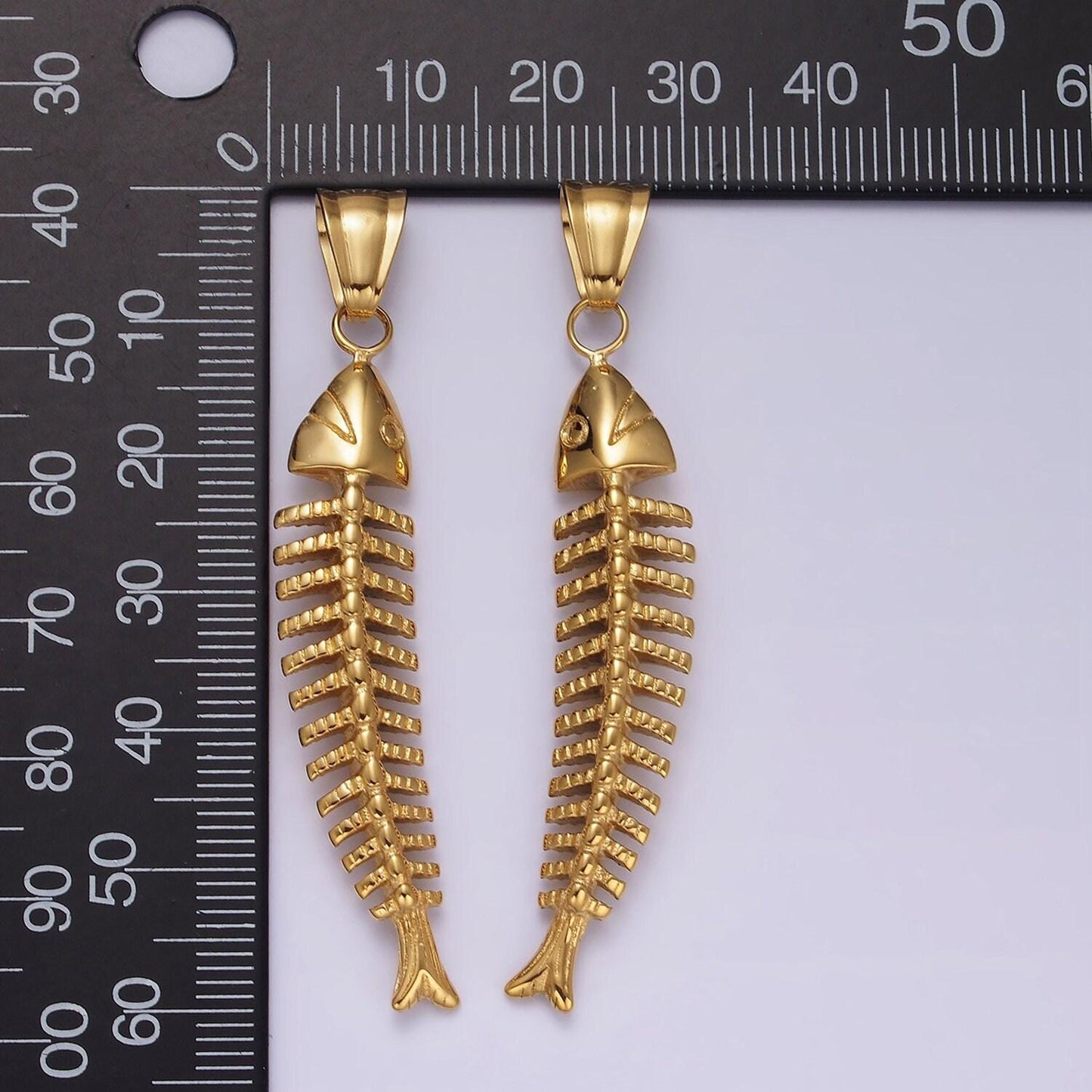 Stainless steel gold fish necklace pendant fish bone charm for statement necklace p1067