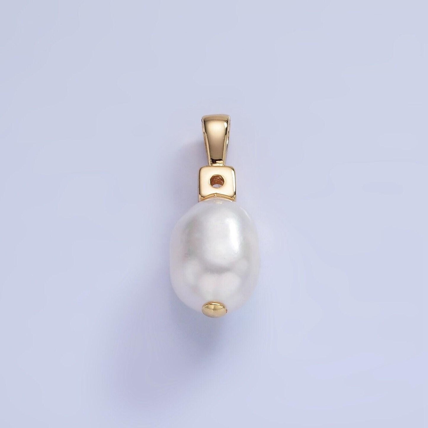 14k gold filled 20mm freshwater pearl oval cz pendant | p-1726