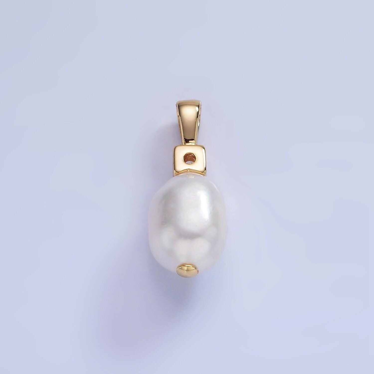 14k gold filled 20mm freshwater pearl oval cz pendant | p-1726