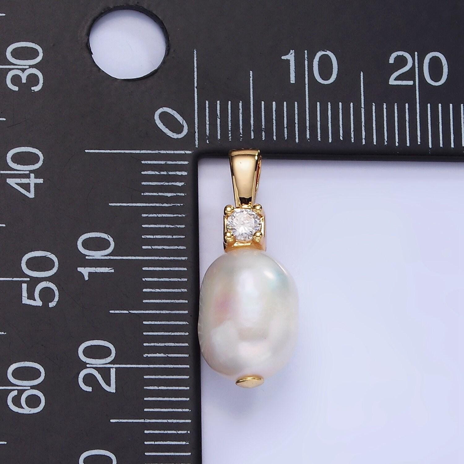 14k gold filled 20mm freshwater pearl oval cz pendant | p-1726