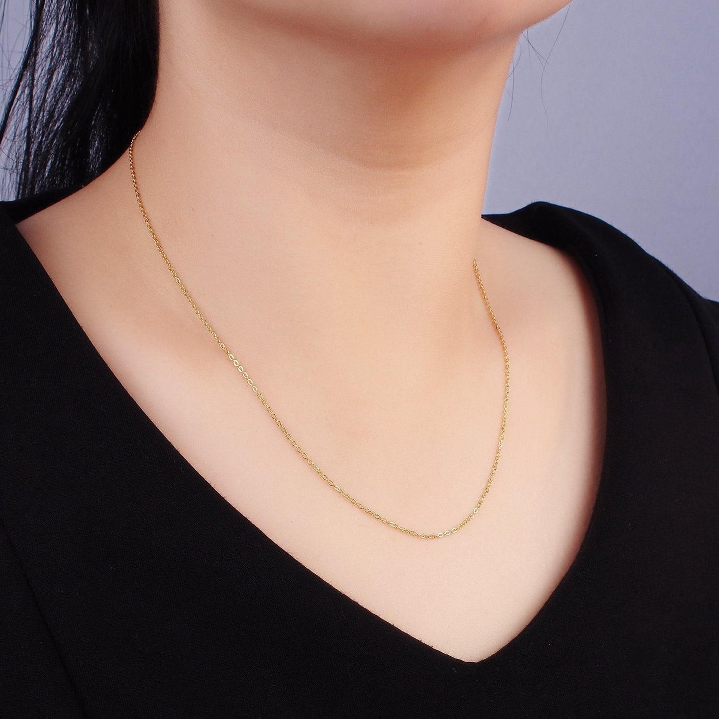 Gold stainless steel 1mm cable chain 16 inch layering minimalist necklace with extender | wa-2417