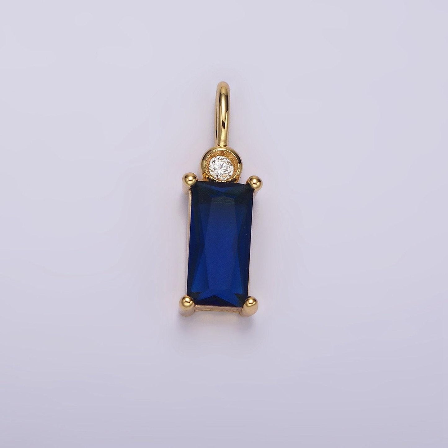 14k gold filled clear, purple, fuchsia, green, blue, black baguette cz pendant | n1955 - n1960