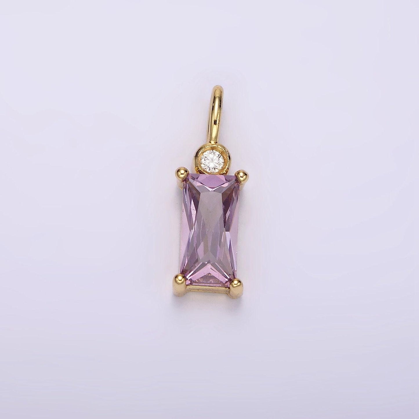 14k gold filled clear, purple, fuchsia, green, blue, black baguette cz pendant | n1955 - n1960