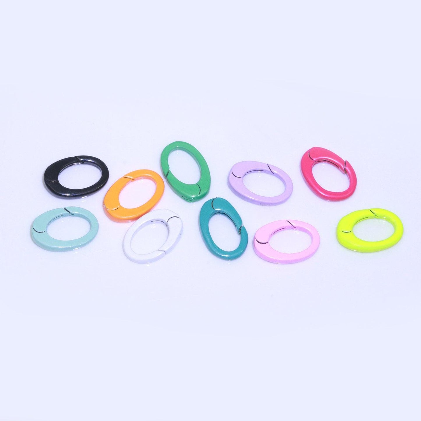 Colorful enamel spring gate ring, push gate ring, 12x7.5 mm small oval ring, charm holder pink green red clasp for link connector clasp