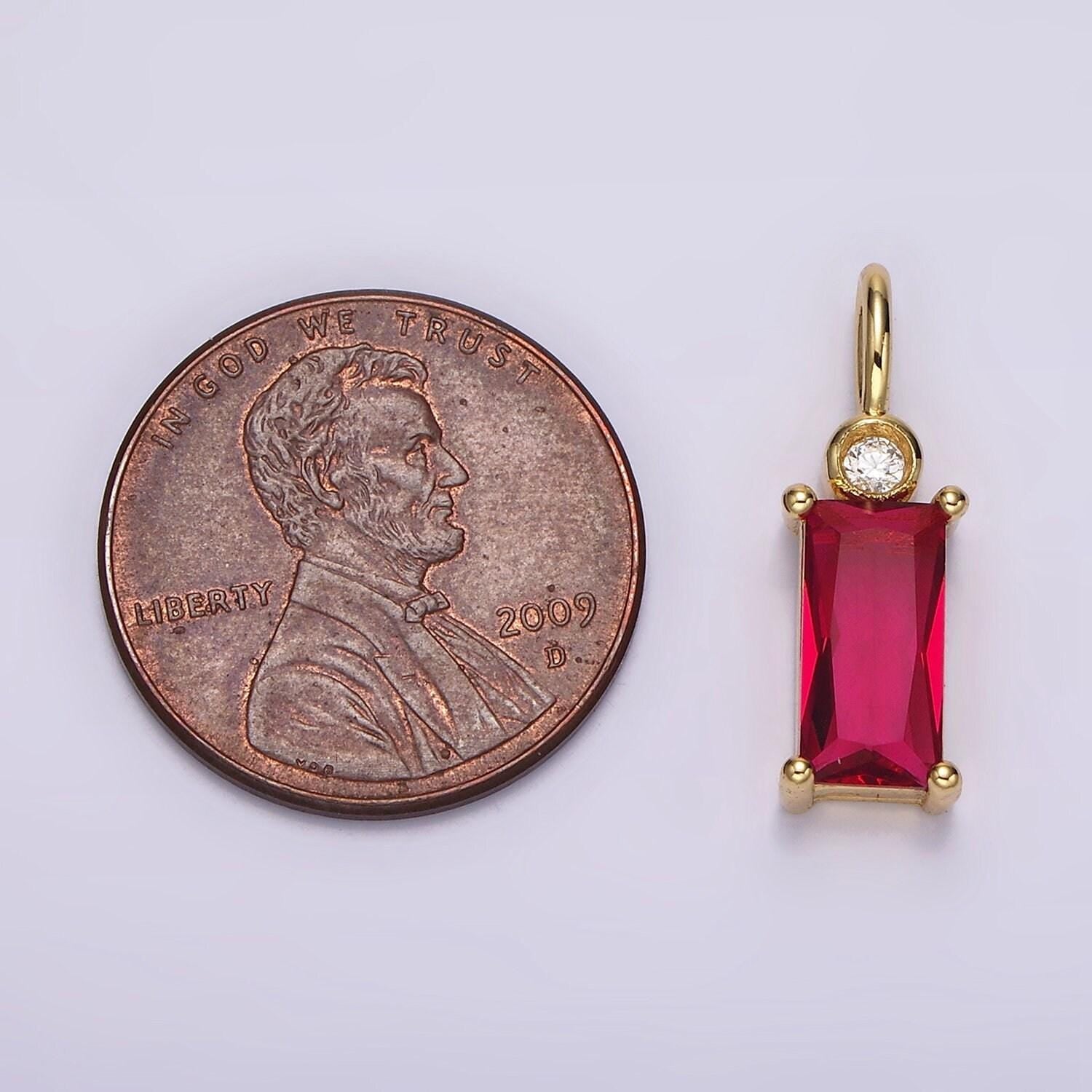 14k gold filled clear, purple, fuchsia, green, blue, black baguette cz pendant | n1955 - n1960