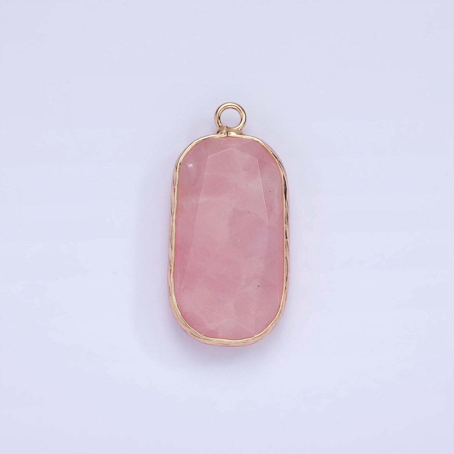 14k gold filled natural gemstone multifaceted oval bezel charm | n1655 - n1659