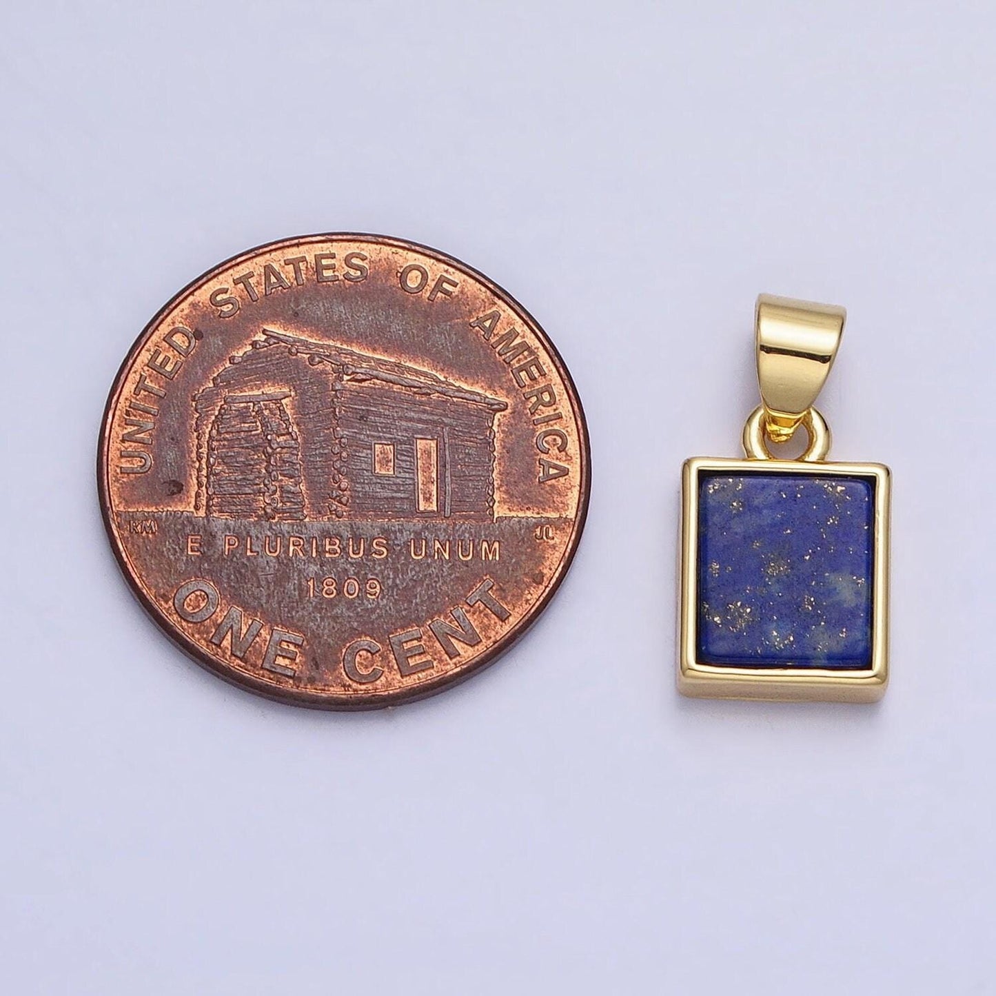 Blue lapis azuli square charm 17.7x9.7mm gemstone pendant in 24k gold filled bezel aa179