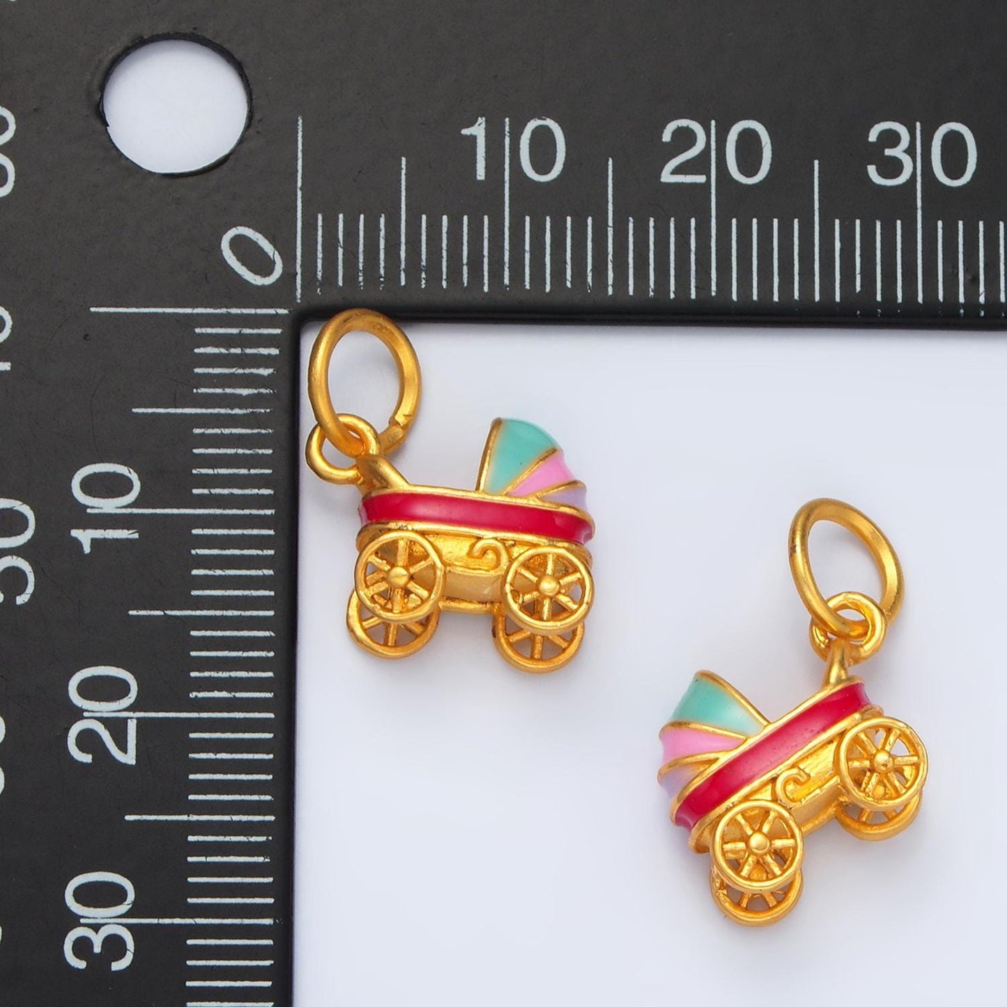 24k gold filled baby carriage enamel kids charm | m-147