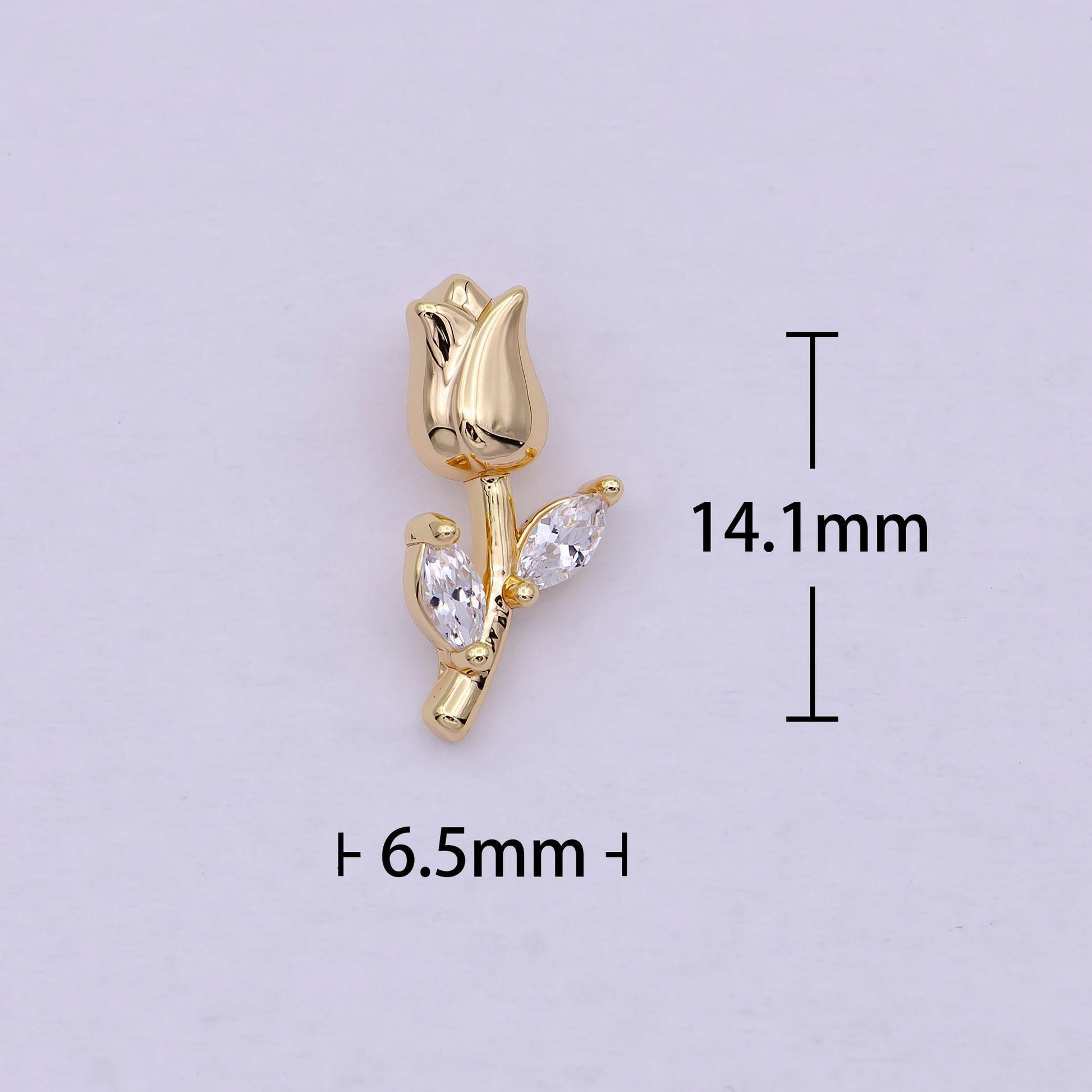 14k gold filled small rose flower charm, tiny mini rose with stem for diy fashion jewelry pendant necklace bracelet earring supply c-384