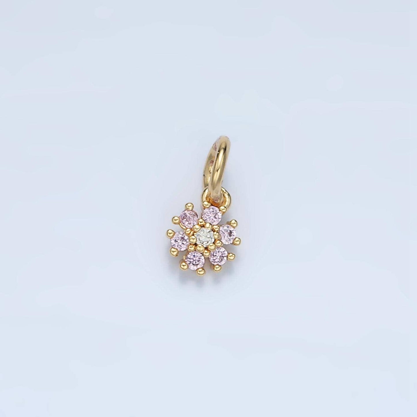 Tiny purple cz periwinkle flower gold filled mini floral charm | e-735