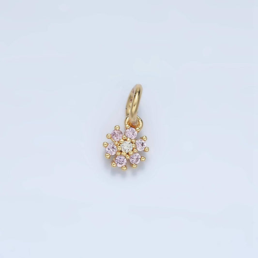 Tiny purple cz periwinkle flower gold filled mini floral charm | e-735
