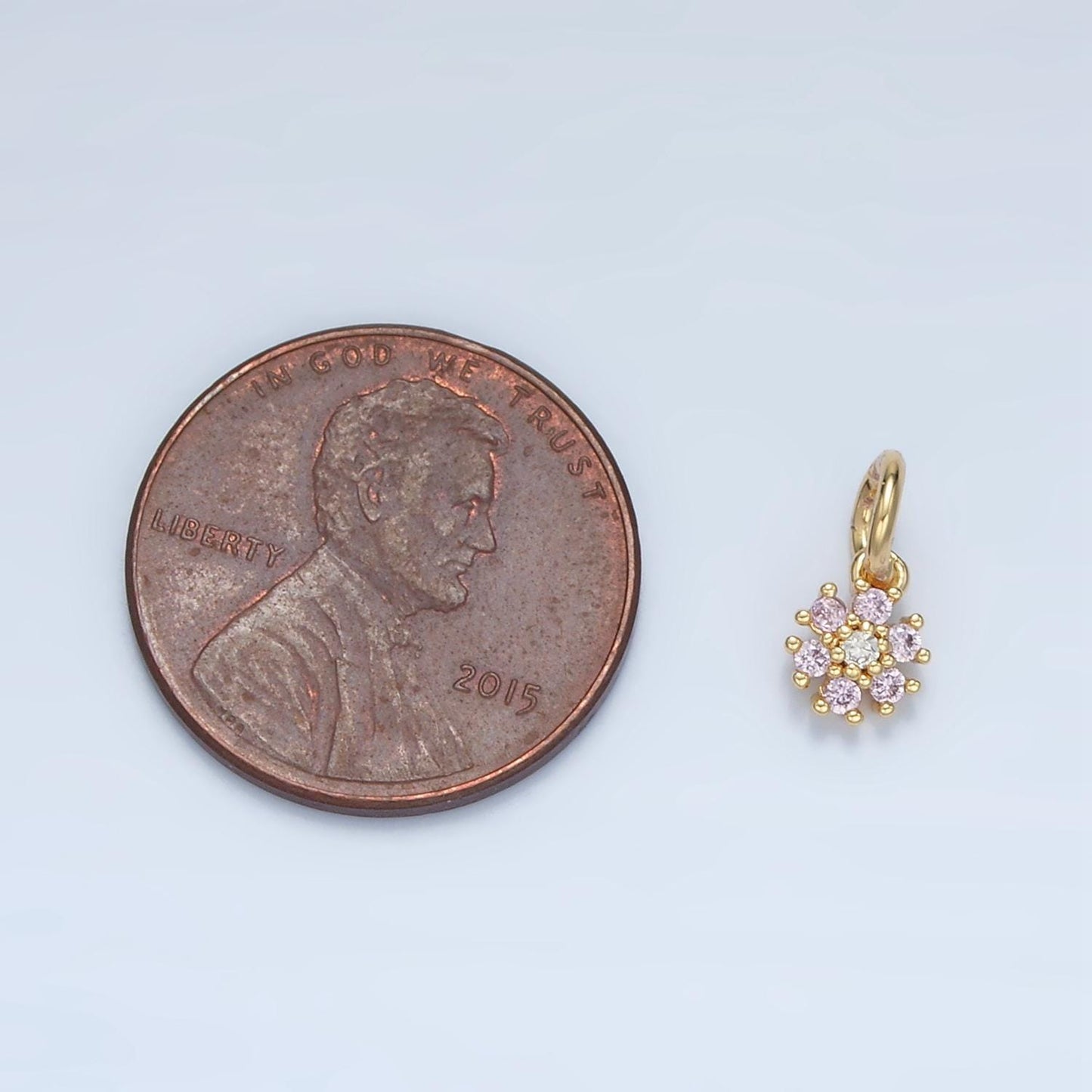 Tiny purple cz periwinkle flower gold filled mini floral charm | e-735